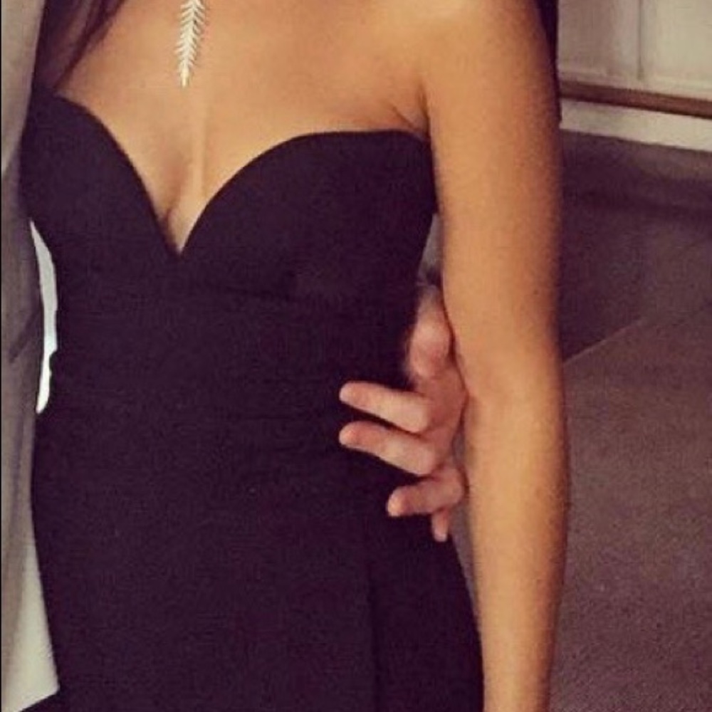 BCBG strapless short black dress with longer cape